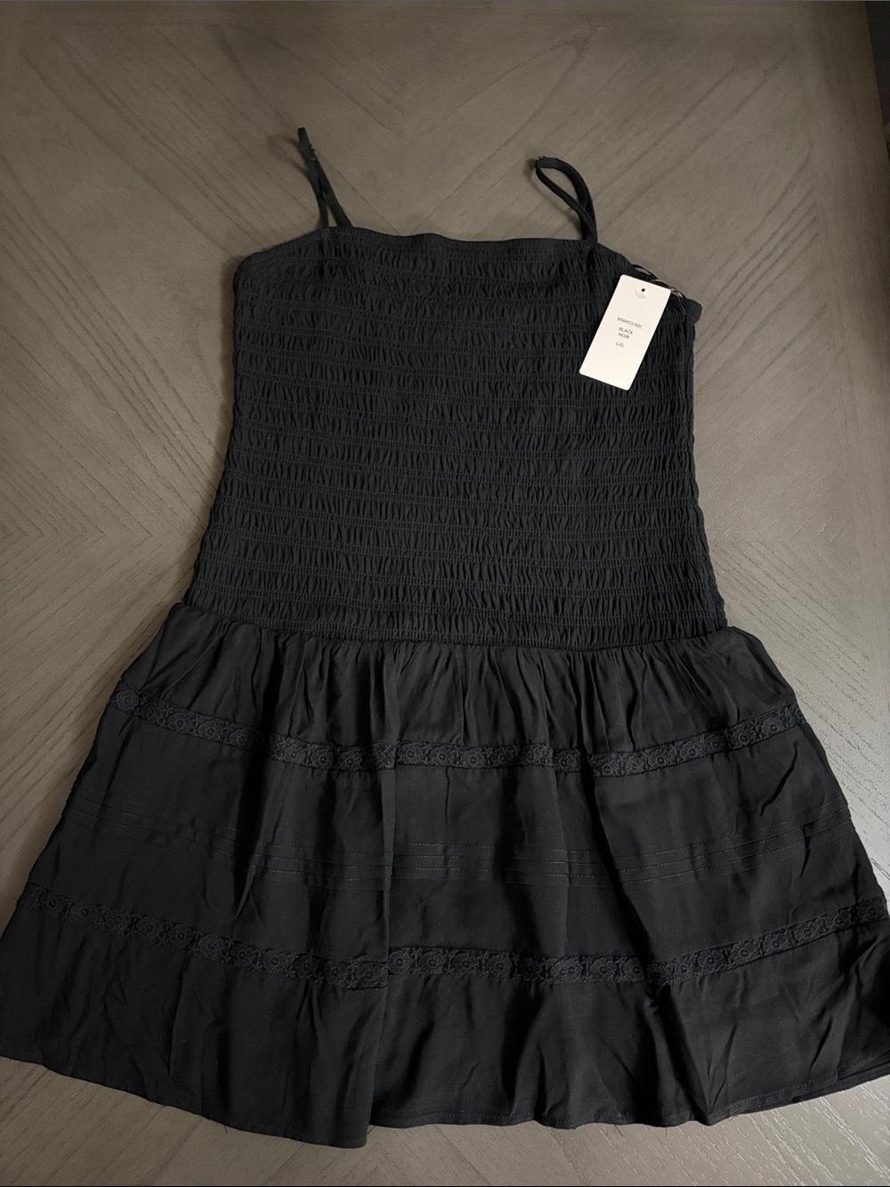 wild Skye Black Smocked Tiered Lace-Trim Sundress
